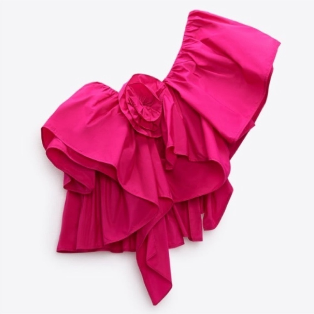 Zara Fuchsia Off-Shoulder Ruffle Blouse - Picture 2 of 15